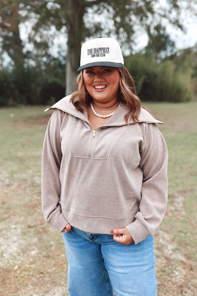 Mocha Oversized Collar Half Zip Pullover