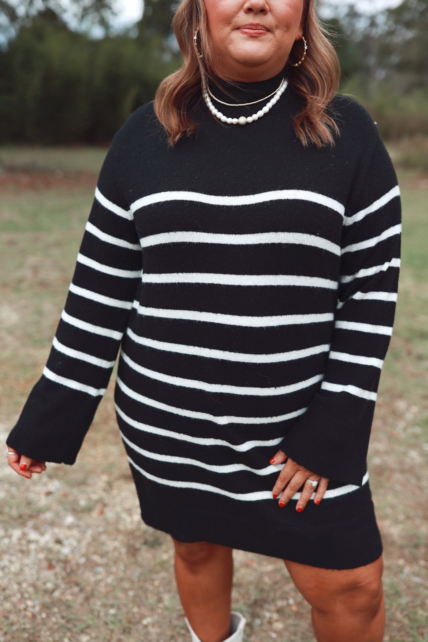 Z Supply Fin Stripe Turtleneck Sweater Mini Dress in Black