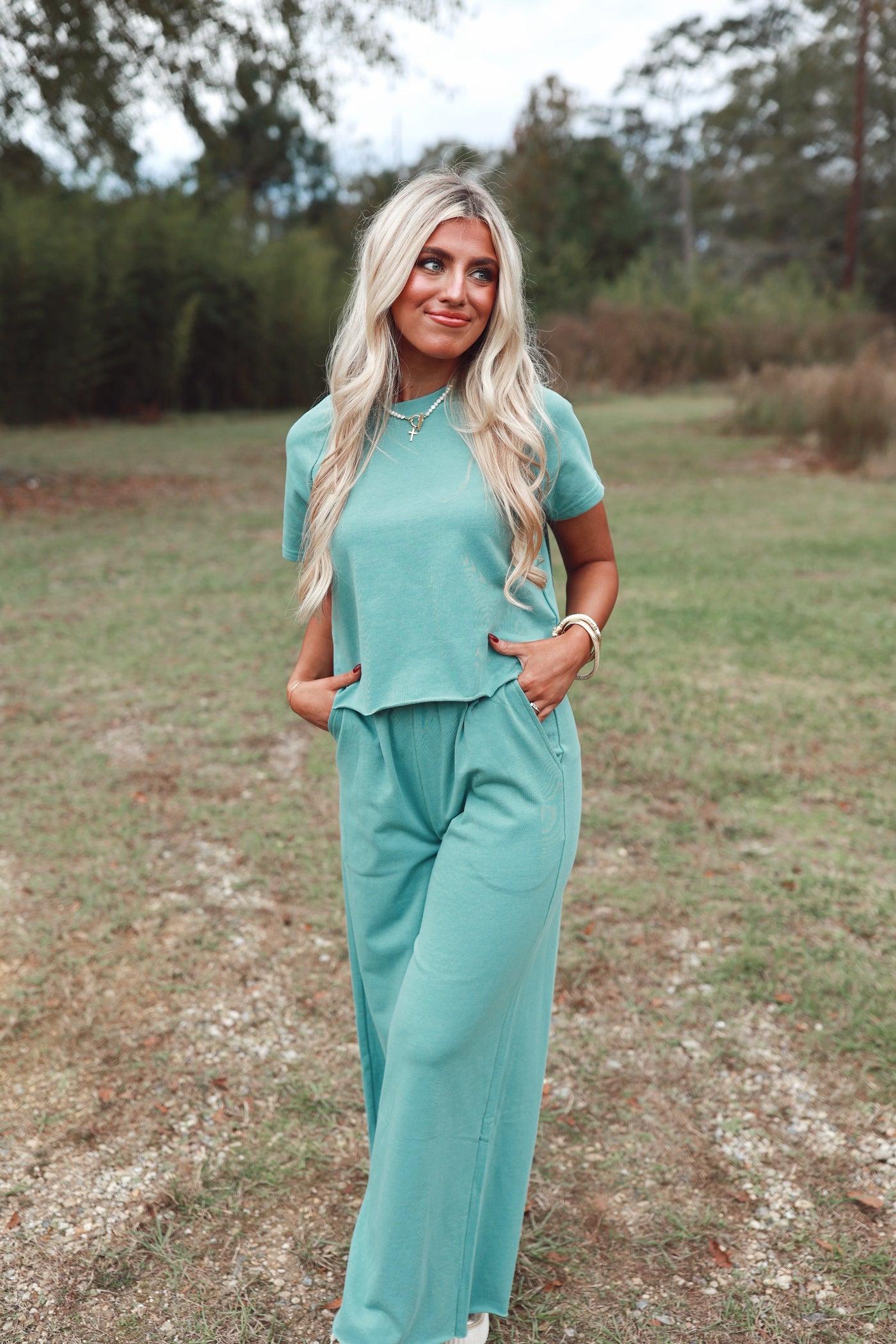 Sage Oversized Tee and Wide Leg Pant Set