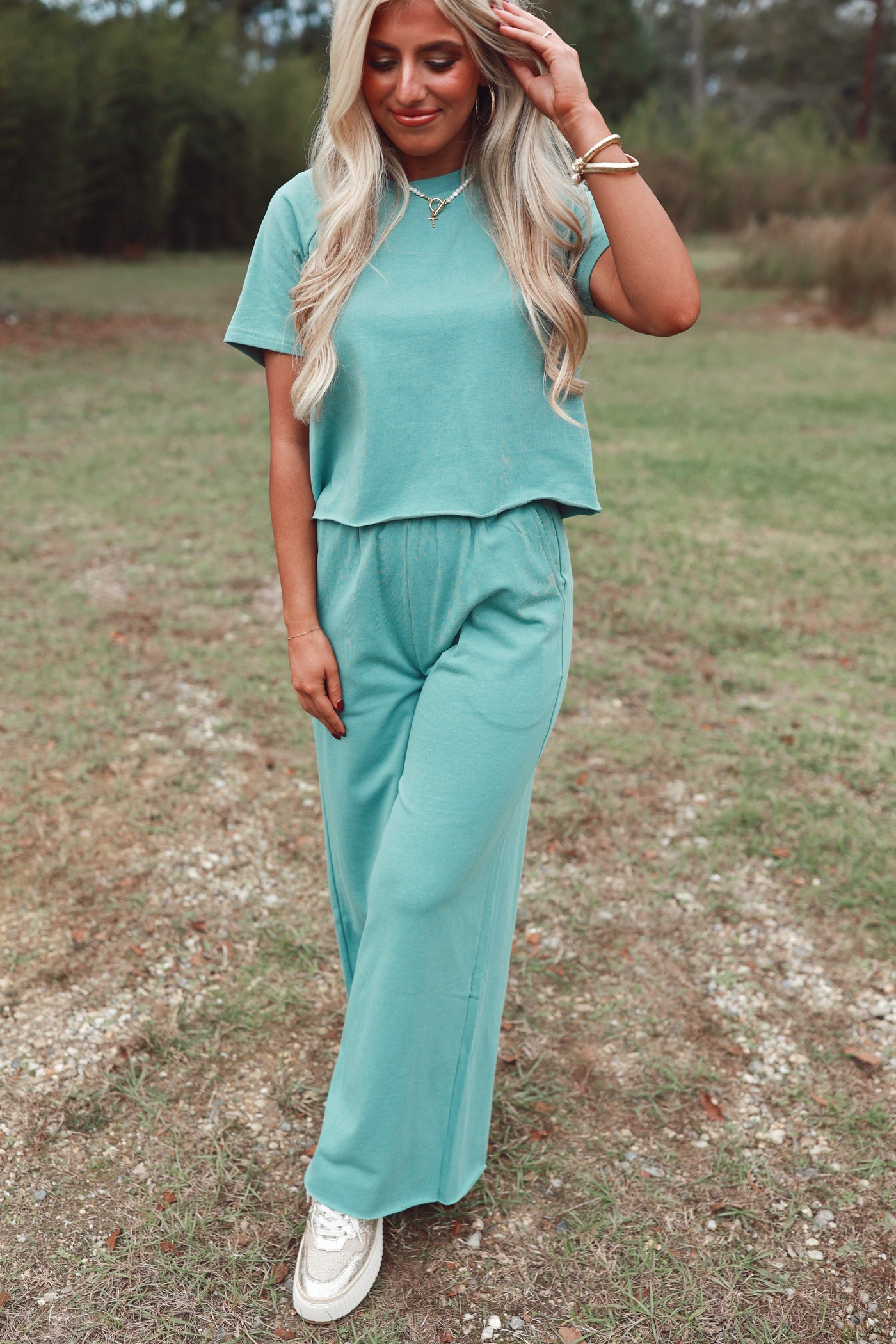 Sage Oversized Tee and Wide Leg Pant Set