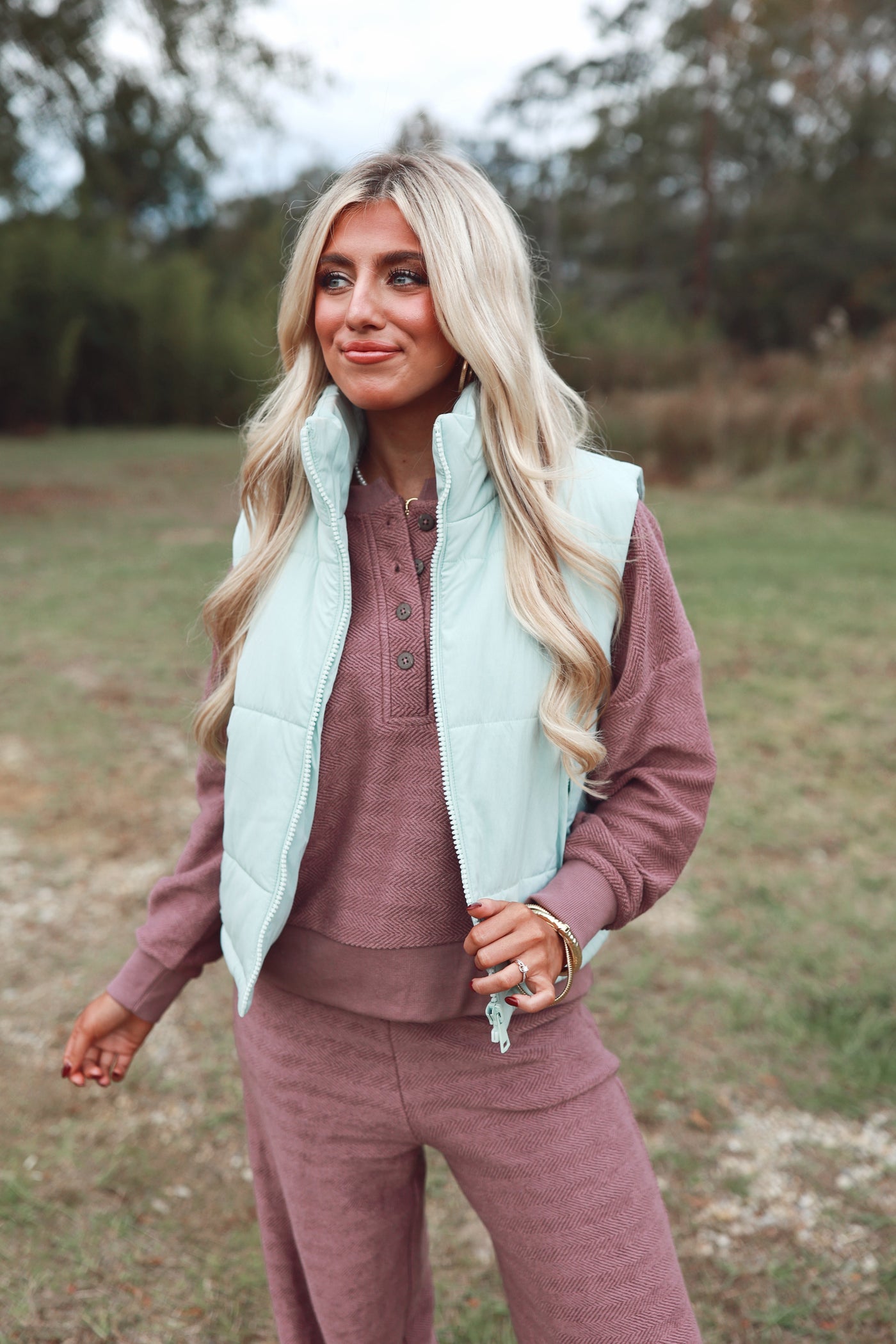 Light Blue Lightweight Textured Puff Vest