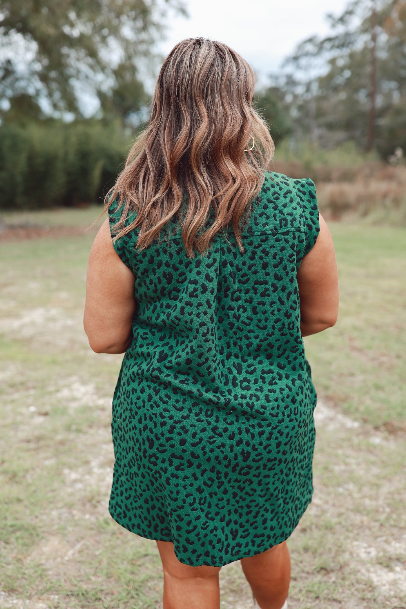 Forest V-Neck Sleeveless Leopard Dress