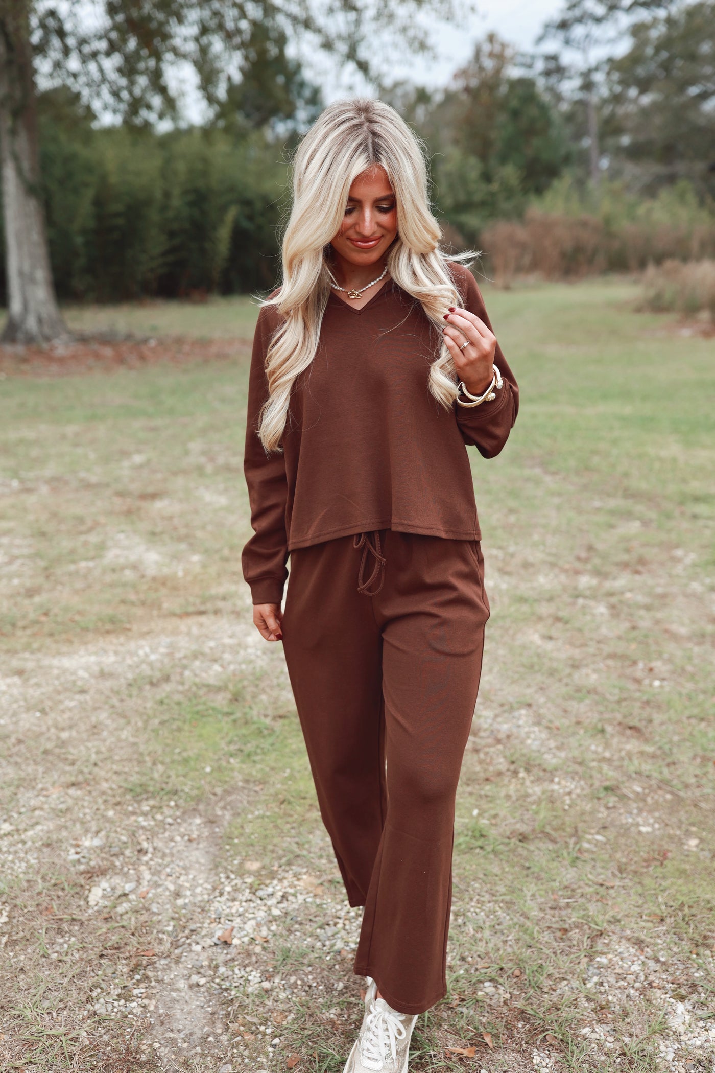 Red Bean Oversized V-Neck Sweatshirt and Pant Set