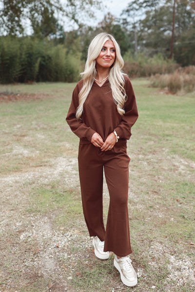 Red Bean Oversized V-Neck Sweatshirt and Pant Set