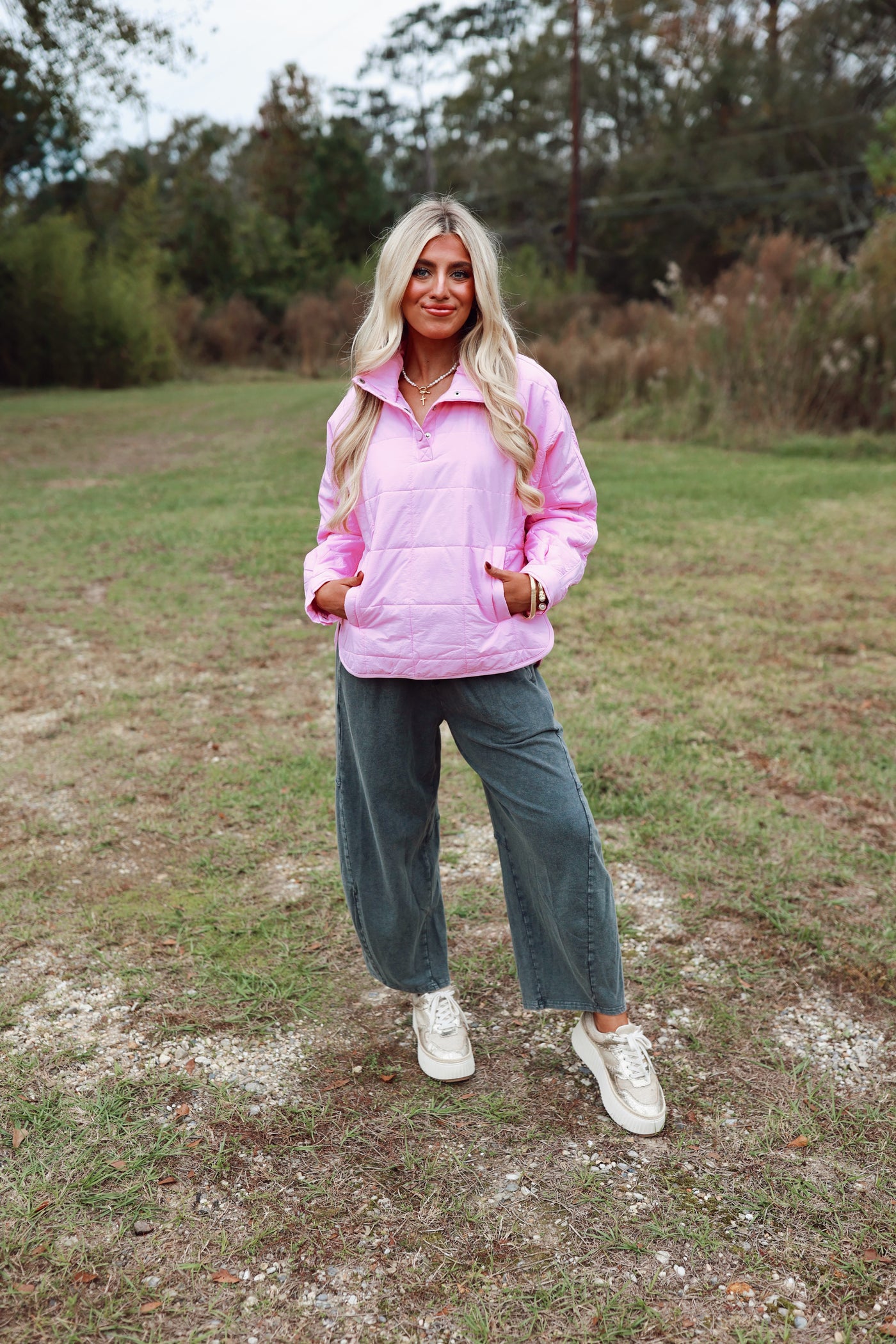 Bubble Gum Half Snap Quilted Pullover