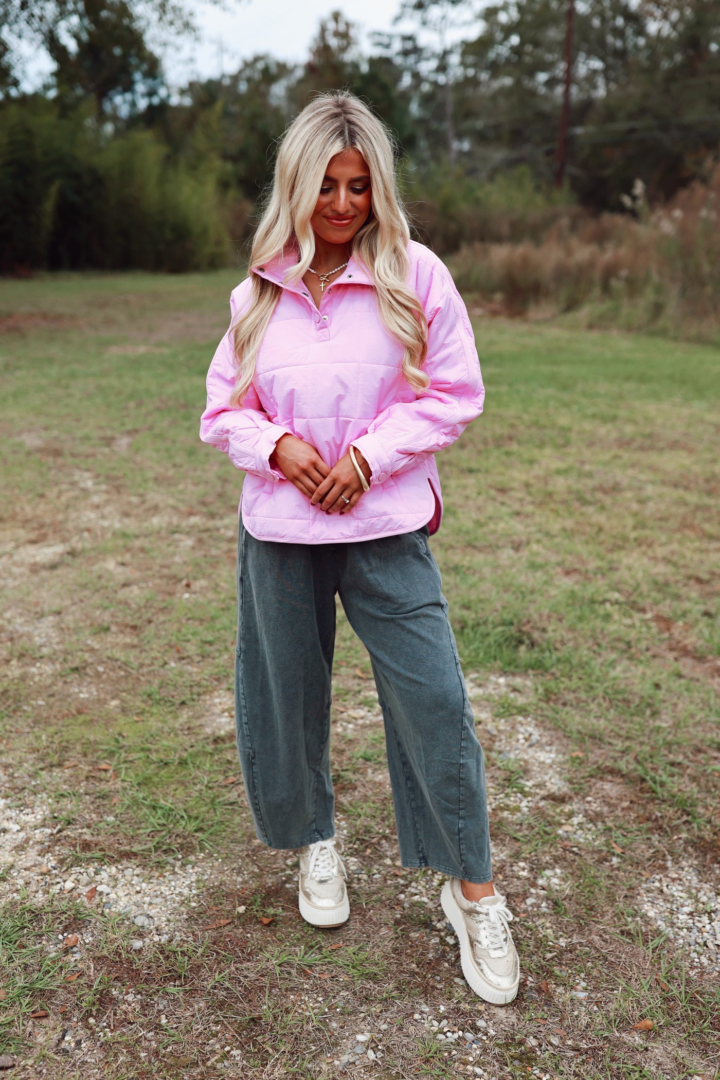 Bubble Gum Half Snap Quilted Pullover