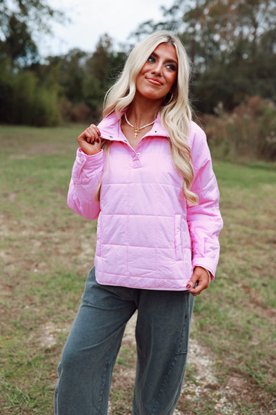 Bubble Gum Half Snap Quilted Pullover