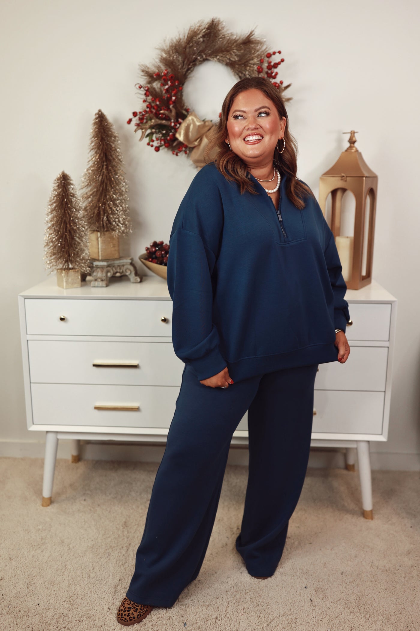 Smoky Navy Scuba Luxe Half Zip Pullover and Pant Set