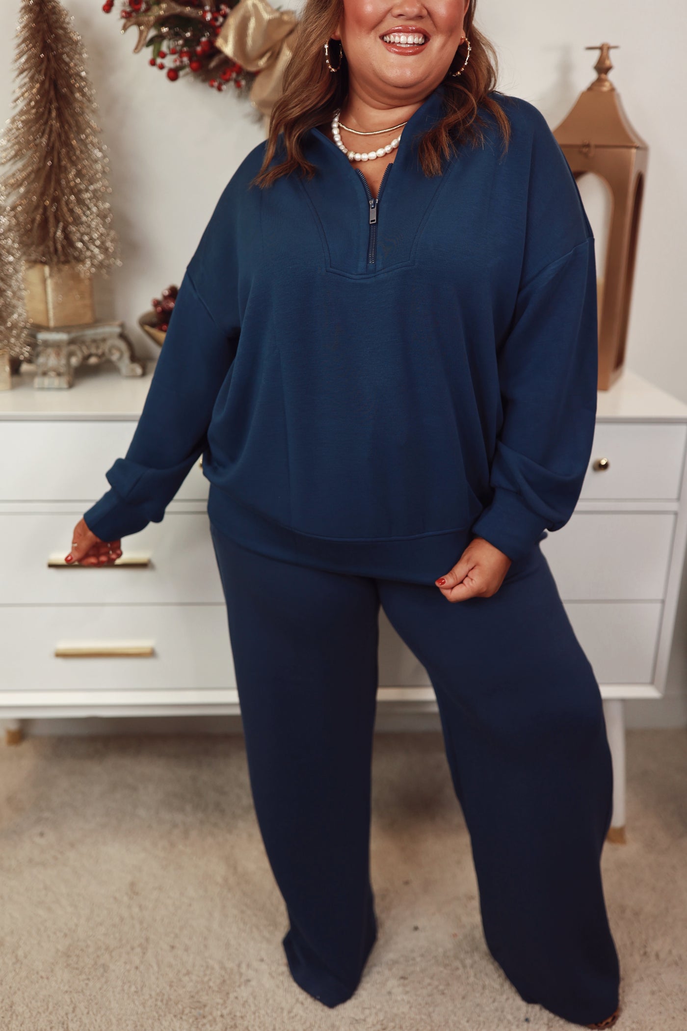 Smoky Navy Scuba Luxe Half Zip Pullover and Pant Set