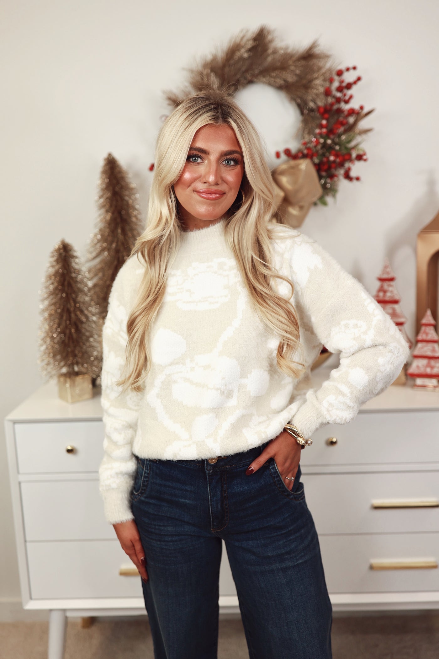 Creamy White Ultra Soft Jacquard Sweater