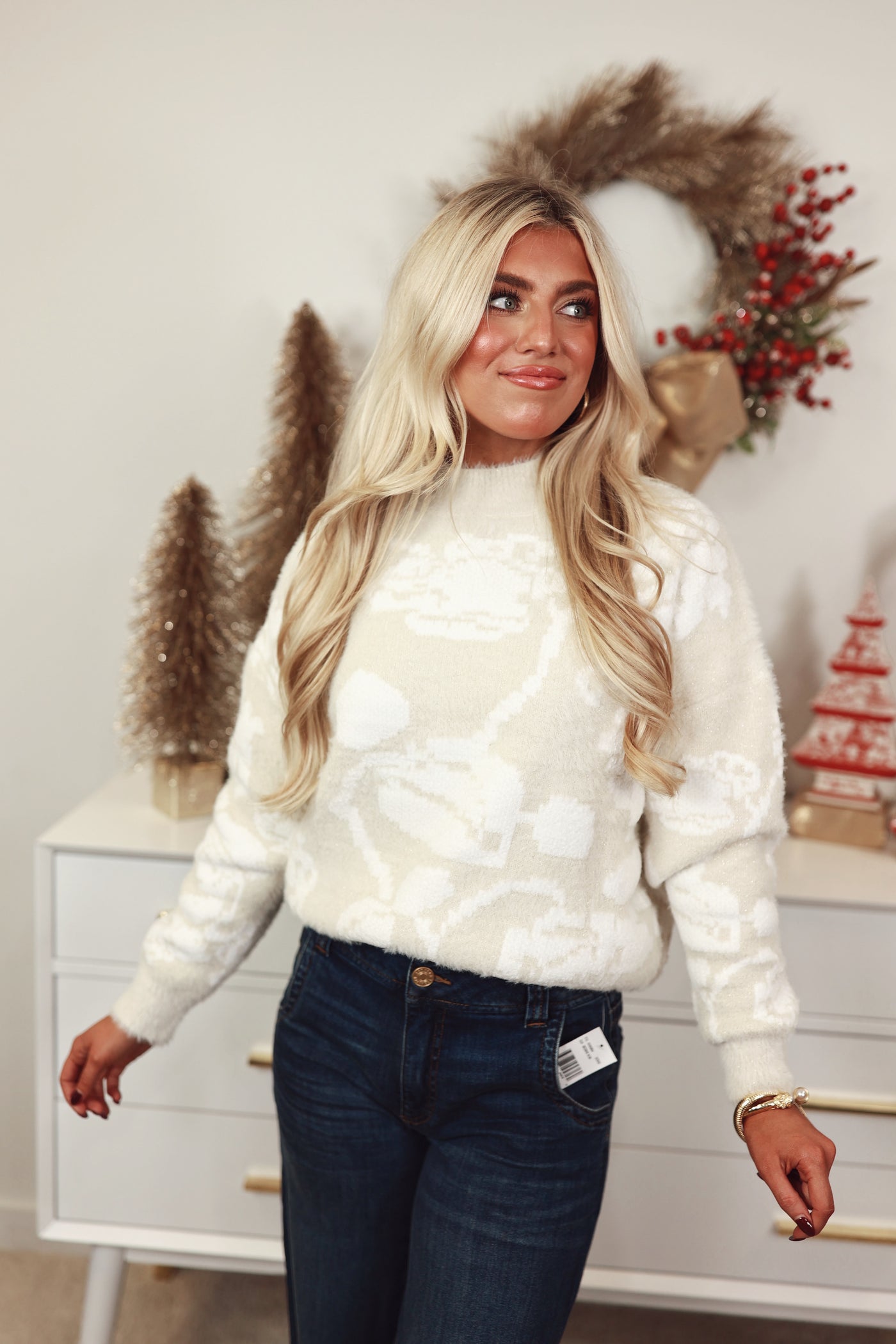 Creamy White Ultra Soft Jacquard Sweater