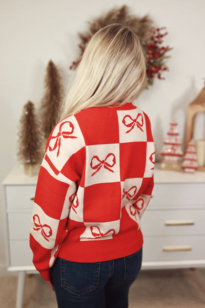 Red Checkered Bow Sweater