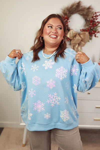 Queen of Sparkles Light Blue Iridescent Snowflake Sweatshirt