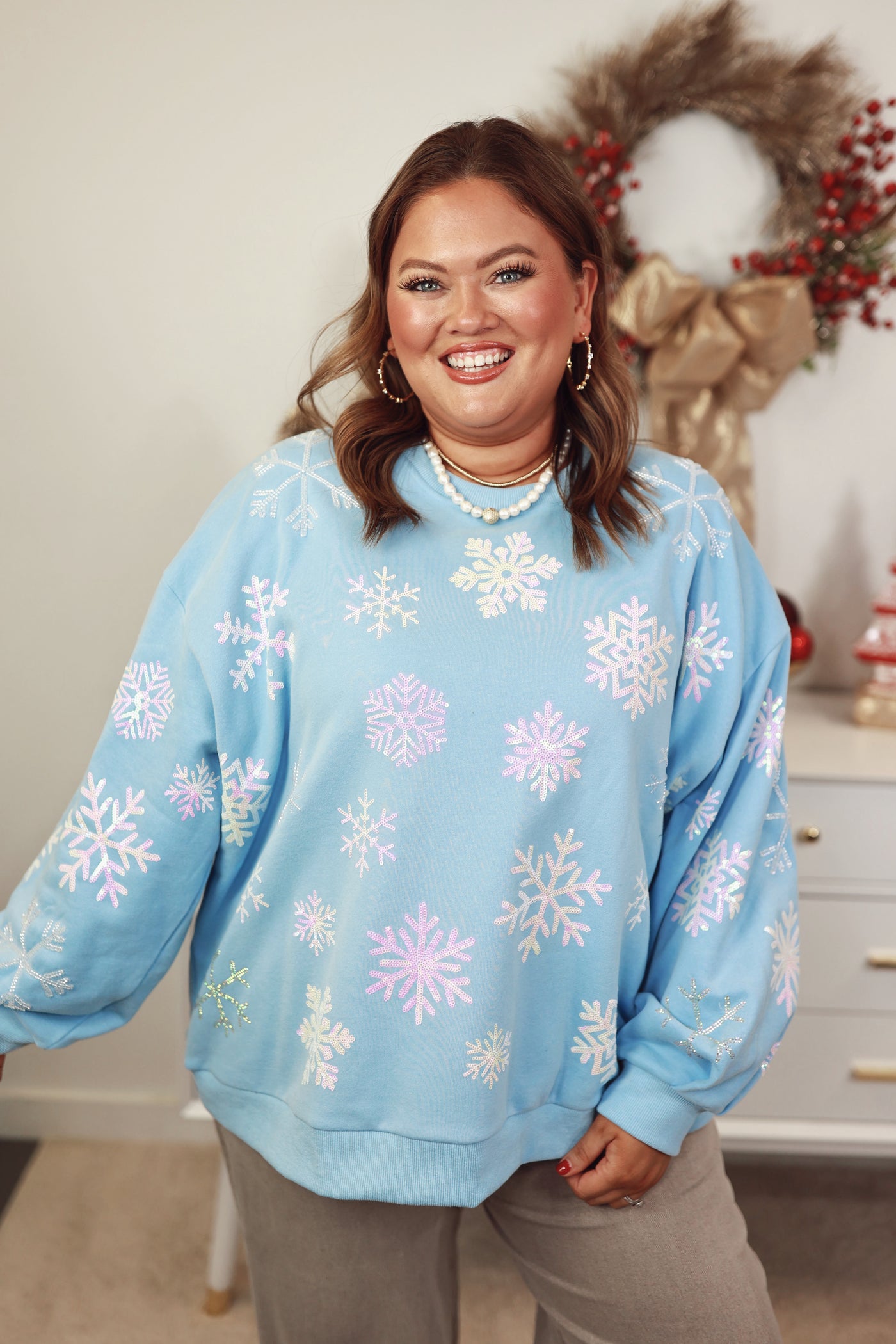 Queen of Sparkles Light Blue Iridescent Snowflake Sweatshirt