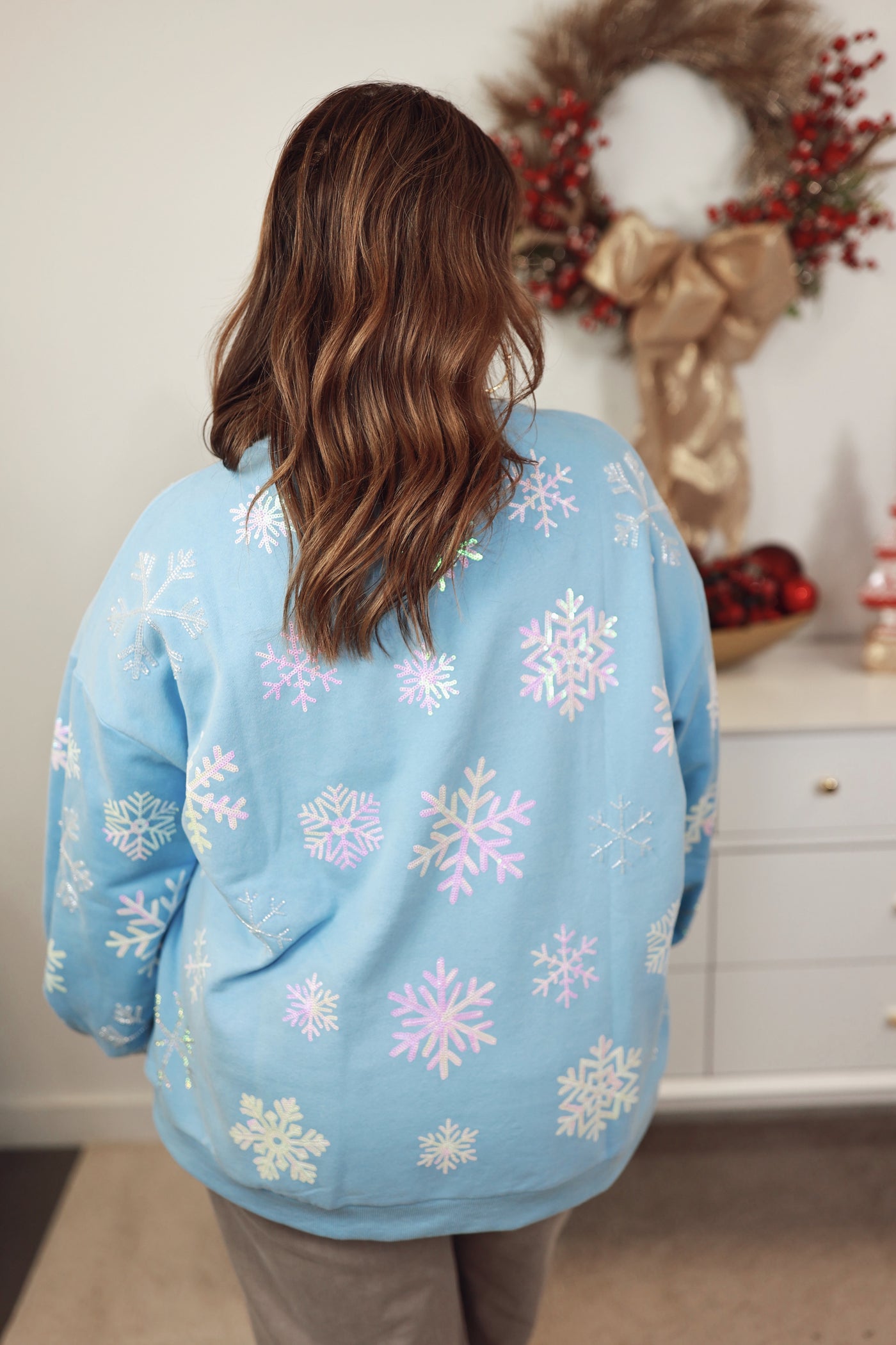 Queen of Sparkles Light Blue Iridescent Snowflake Sweatshirt