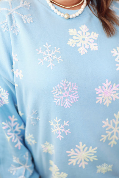 Queen of Sparkles Light Blue Iridescent Snowflake Sweatshirt