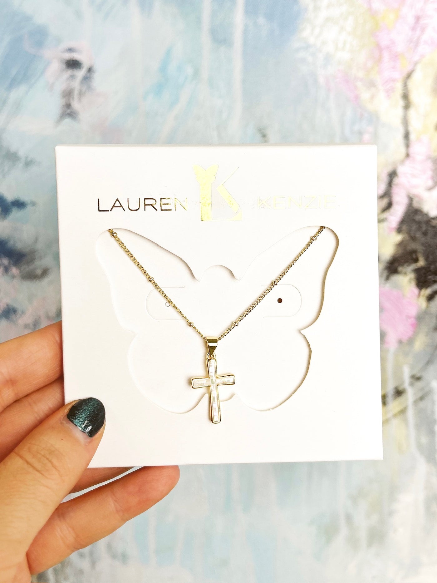 Lauren Kenzie Pearl Cross Necklace