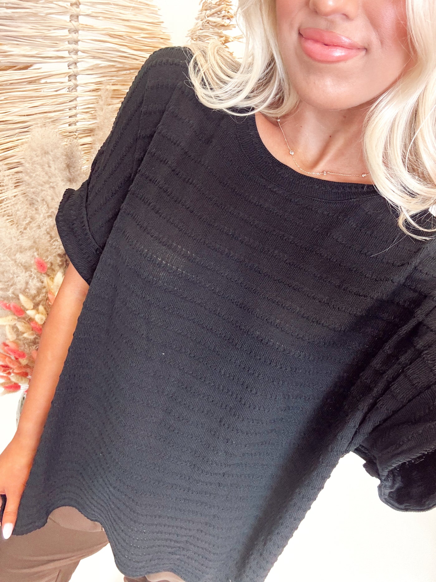 Black Round Neck Dolman Sleeve Oversized Top