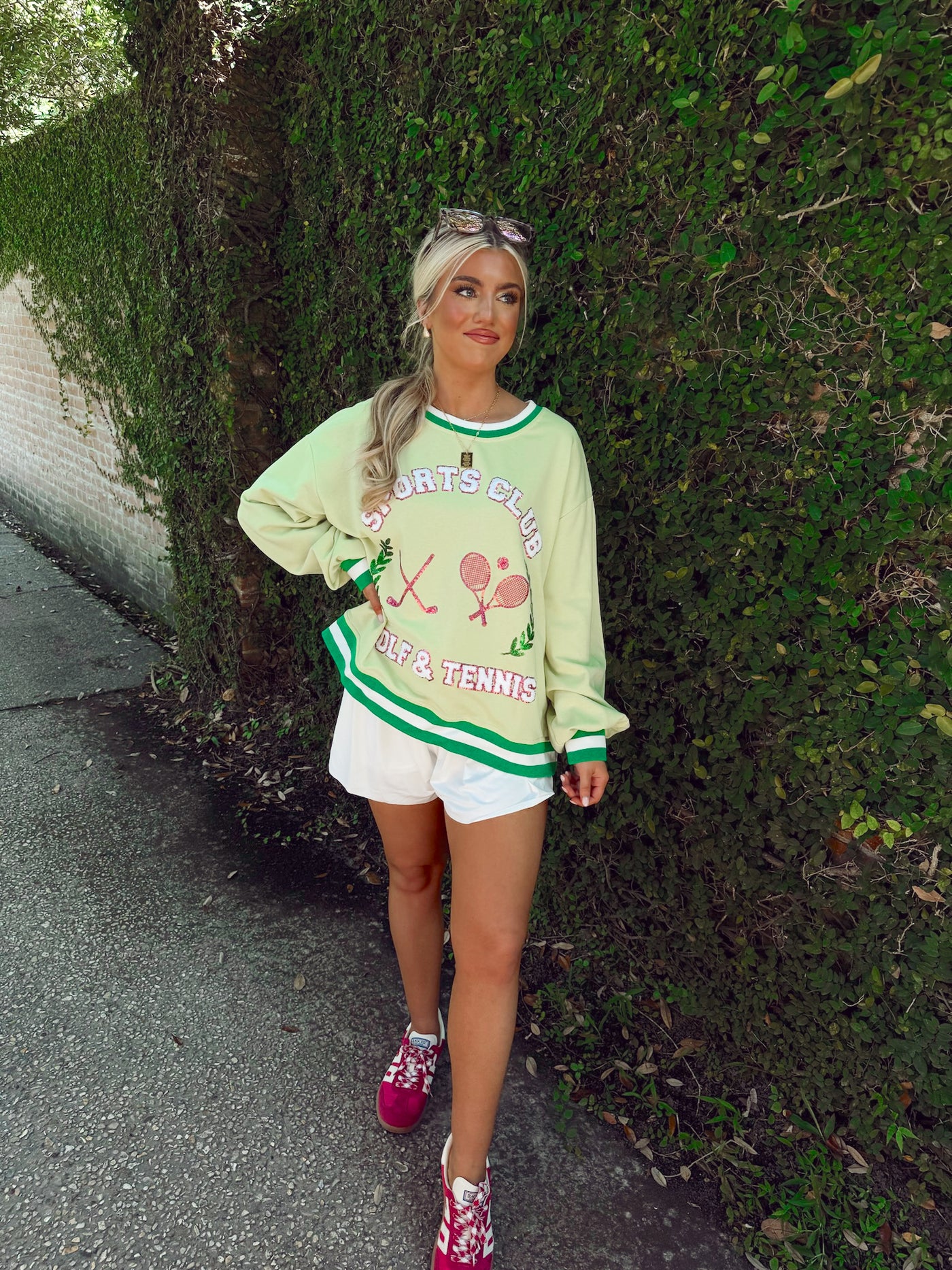 Light Green Sports Club Terry Sequin Detail Sweatshirt