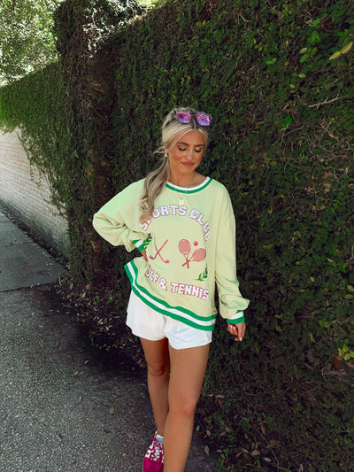 Light Green Sports Club Terry Sequin Detail Sweatshirt