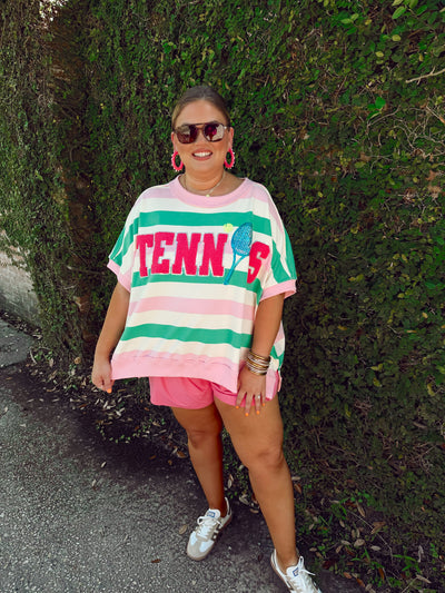 Light Pink and Green Striped Tennis Oversized Top