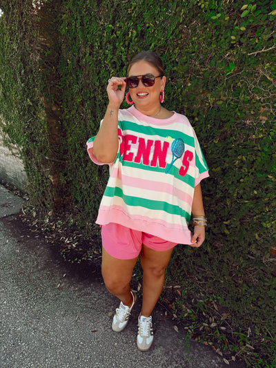 Light Pink and Green Striped Tennis Oversized Top