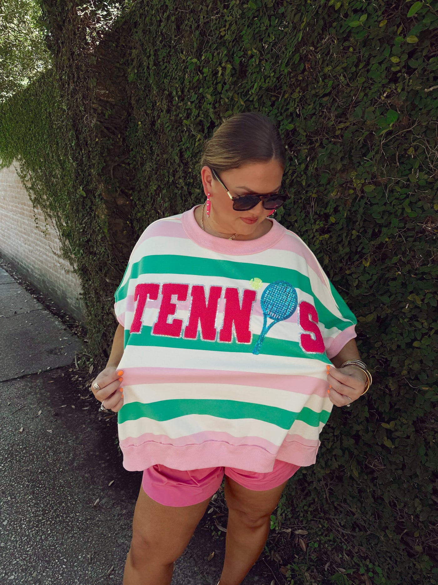 Light Pink and Green Striped Tennis Oversized Top