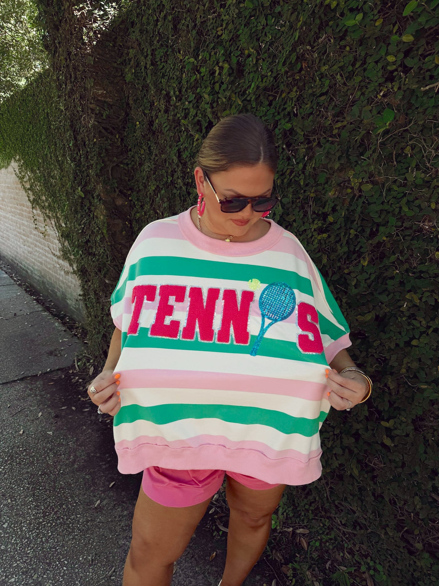 Light Pink and Green Striped Tennis Oversized Top