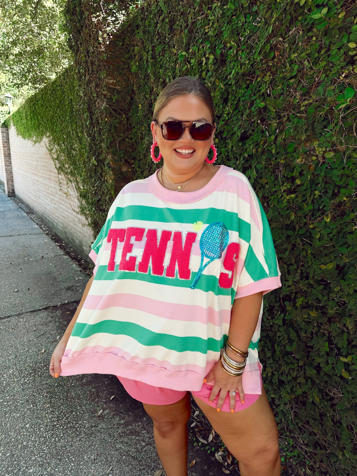 Light Pink and Green Striped Tennis Oversized Top