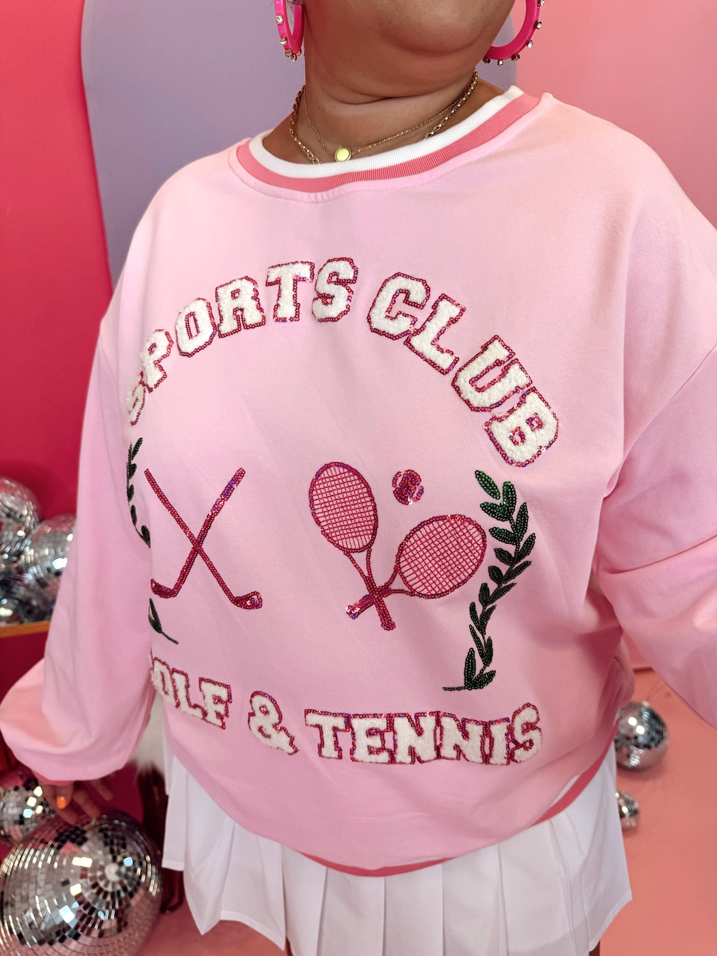 Light Pink Sports Club Terry Sequin Detail Sweatshirt