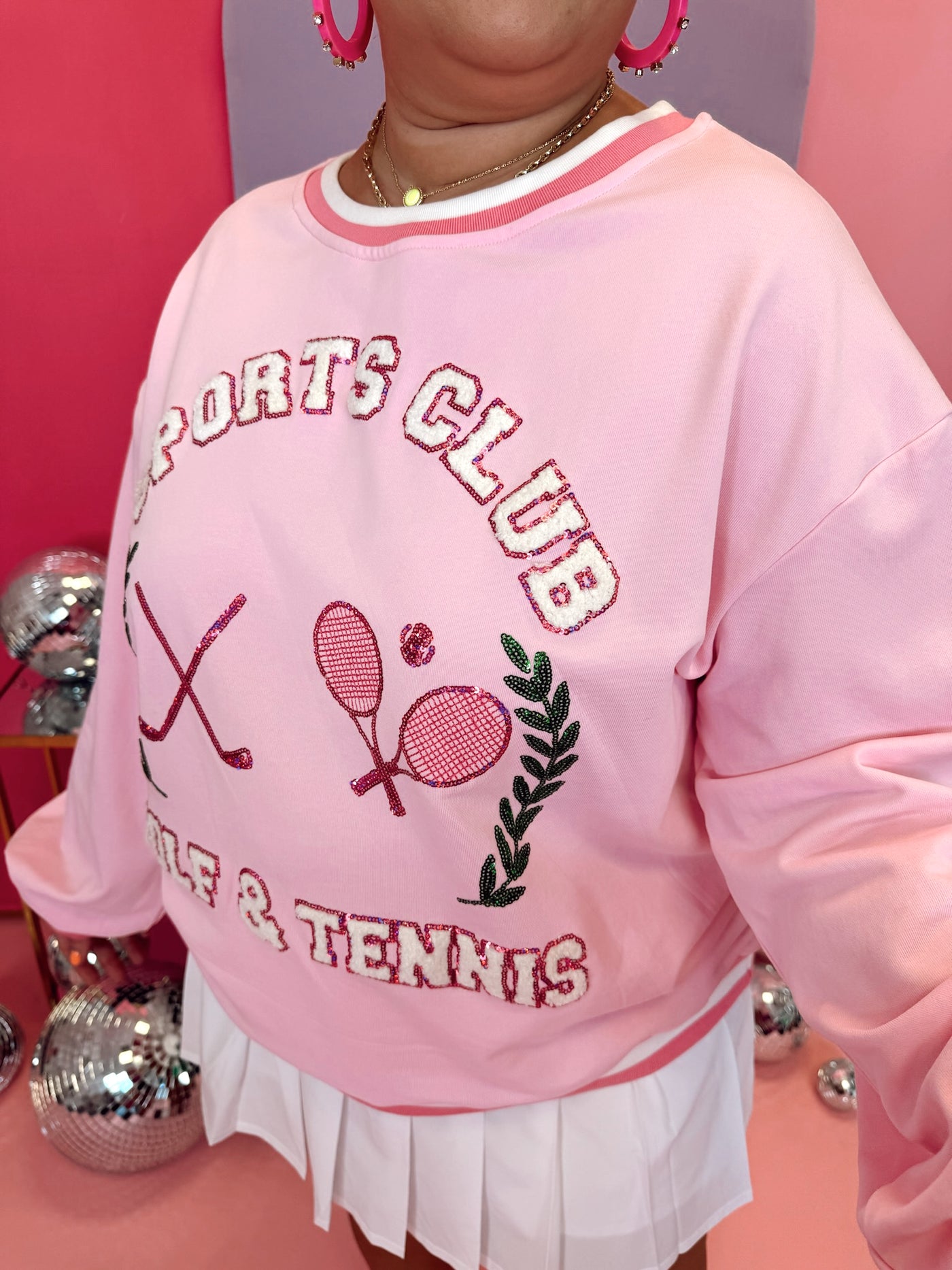 Light Pink Sports Club Terry Sequin Detail Sweatshirt