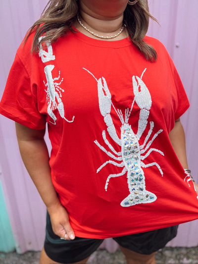 Queen of Sparkles Red Crawfish Card Tee