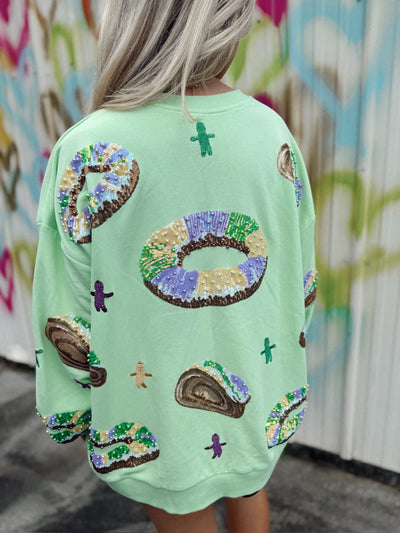 Queen Of Sparkles Green King Cake & Baby Sweatshirt