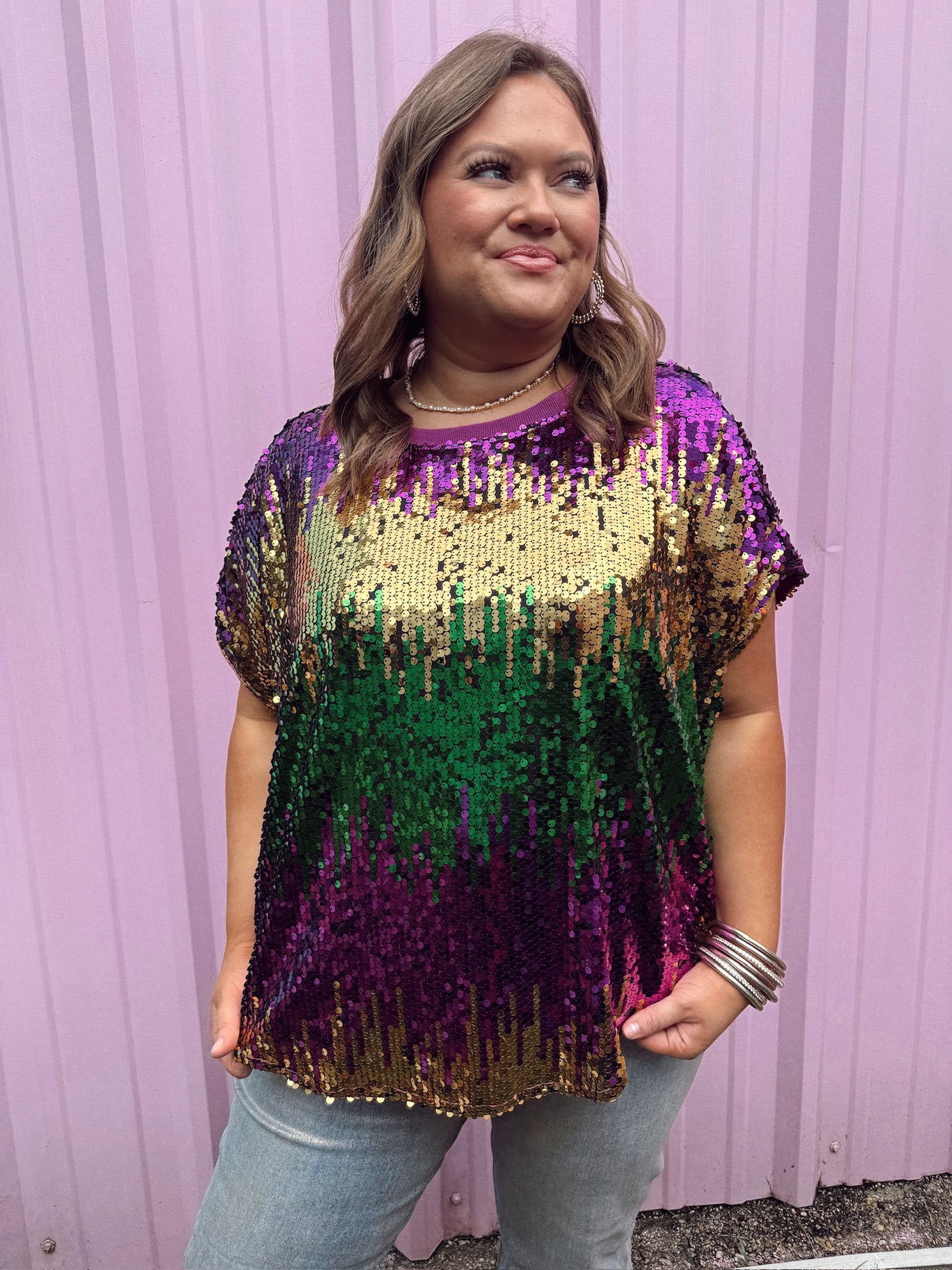 Mardi Gras Sequin Colorblock Top