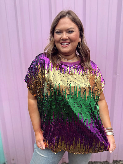 Mardi Gras Sequin Colorblock Top