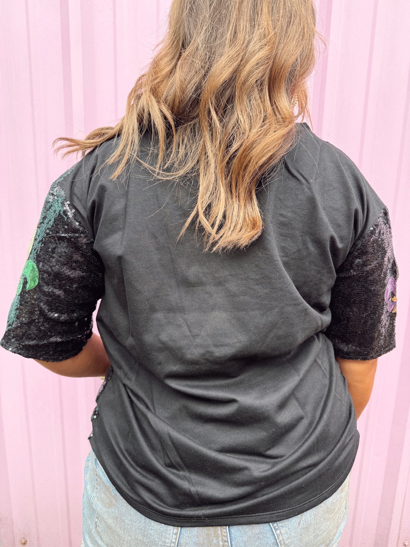 Black Sequin Mardi Gras Fleur De Lis Tee