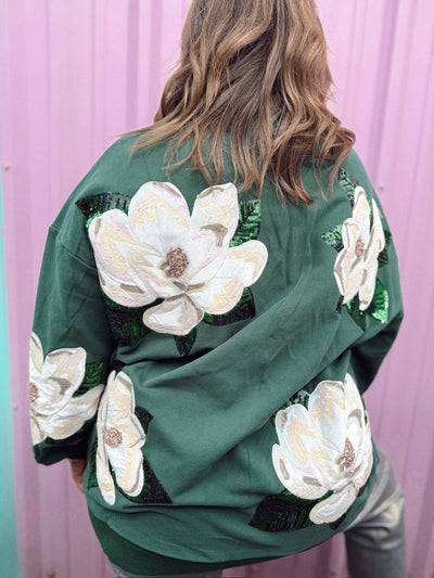 Queen of Sparkles Dark Green Magnolias Sweatshirt