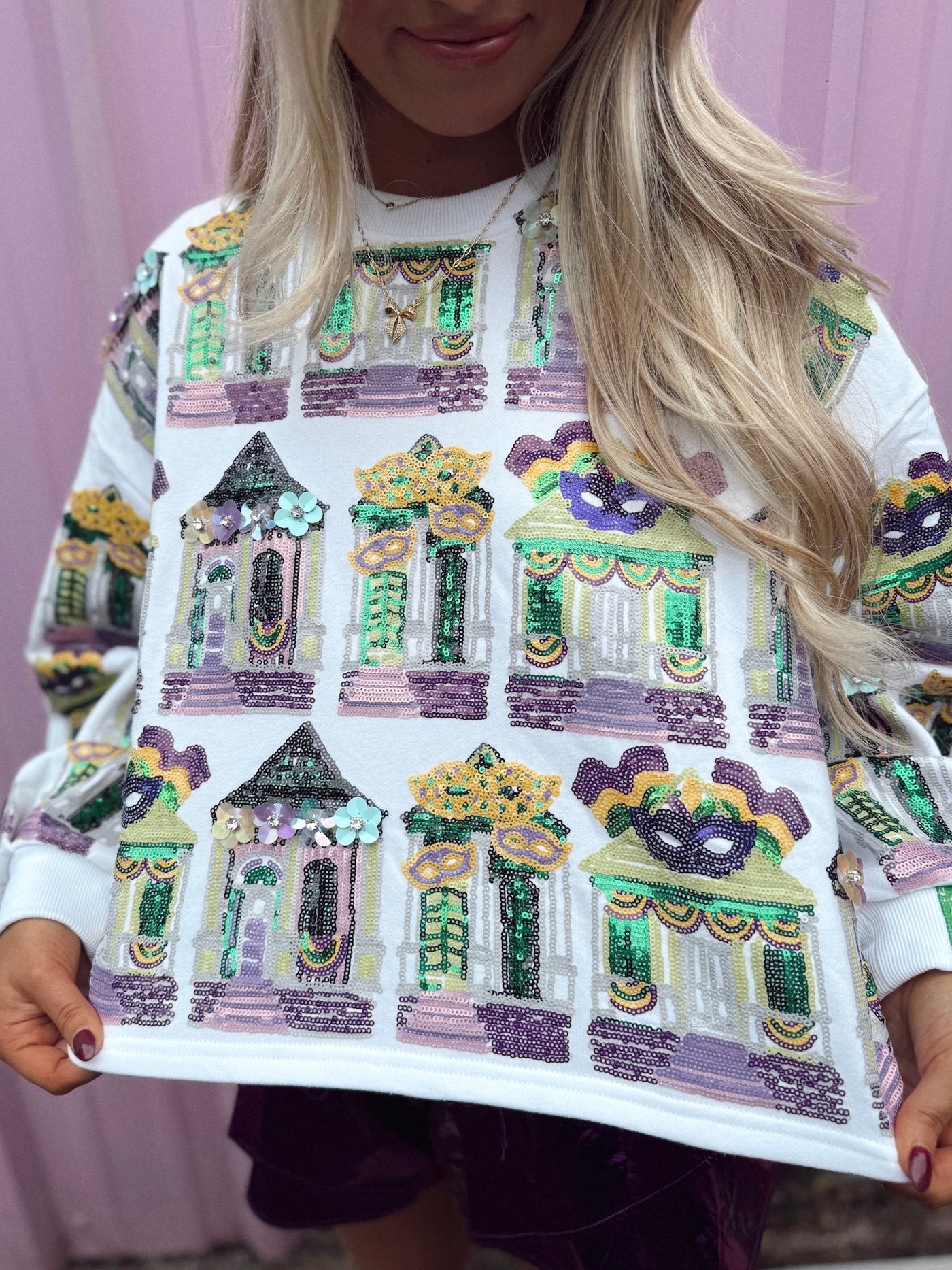 Queen of Sparkles White Mardi Gras Porches Sweatshirt