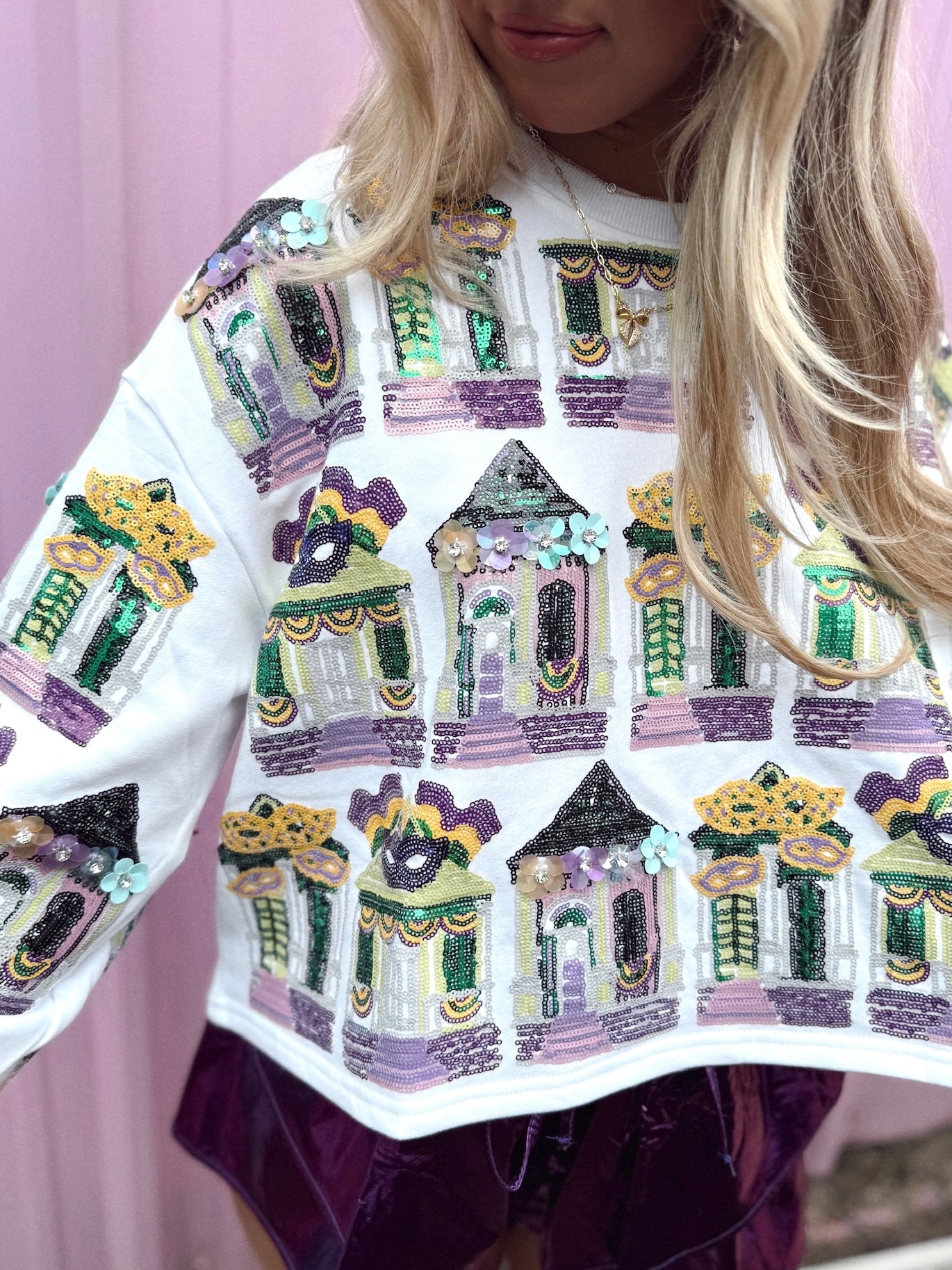 Queen of Sparkles White Mardi Gras Porches Sweatshirt