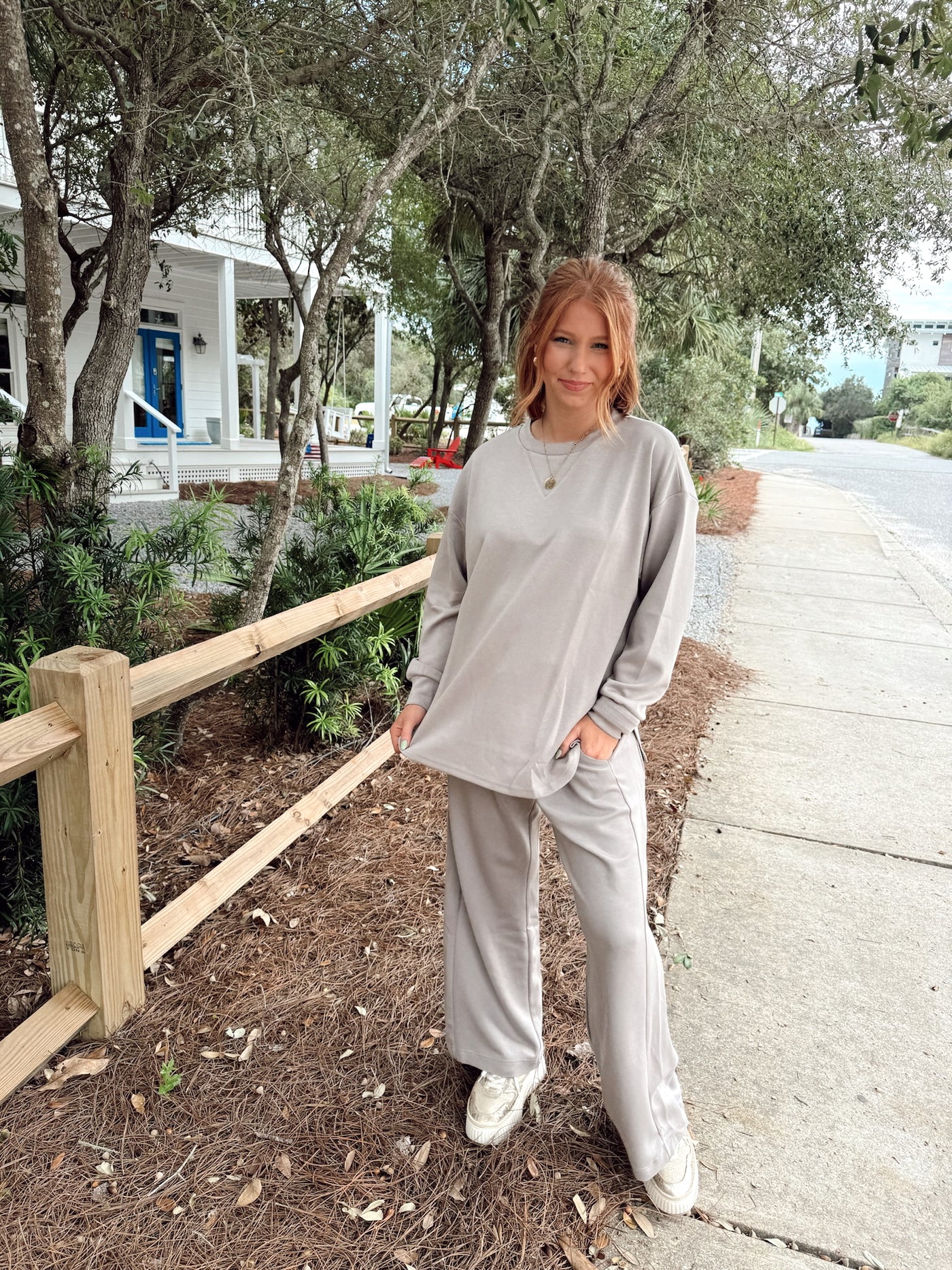 Stone Oversized Side Slit Pullover and Pant Set