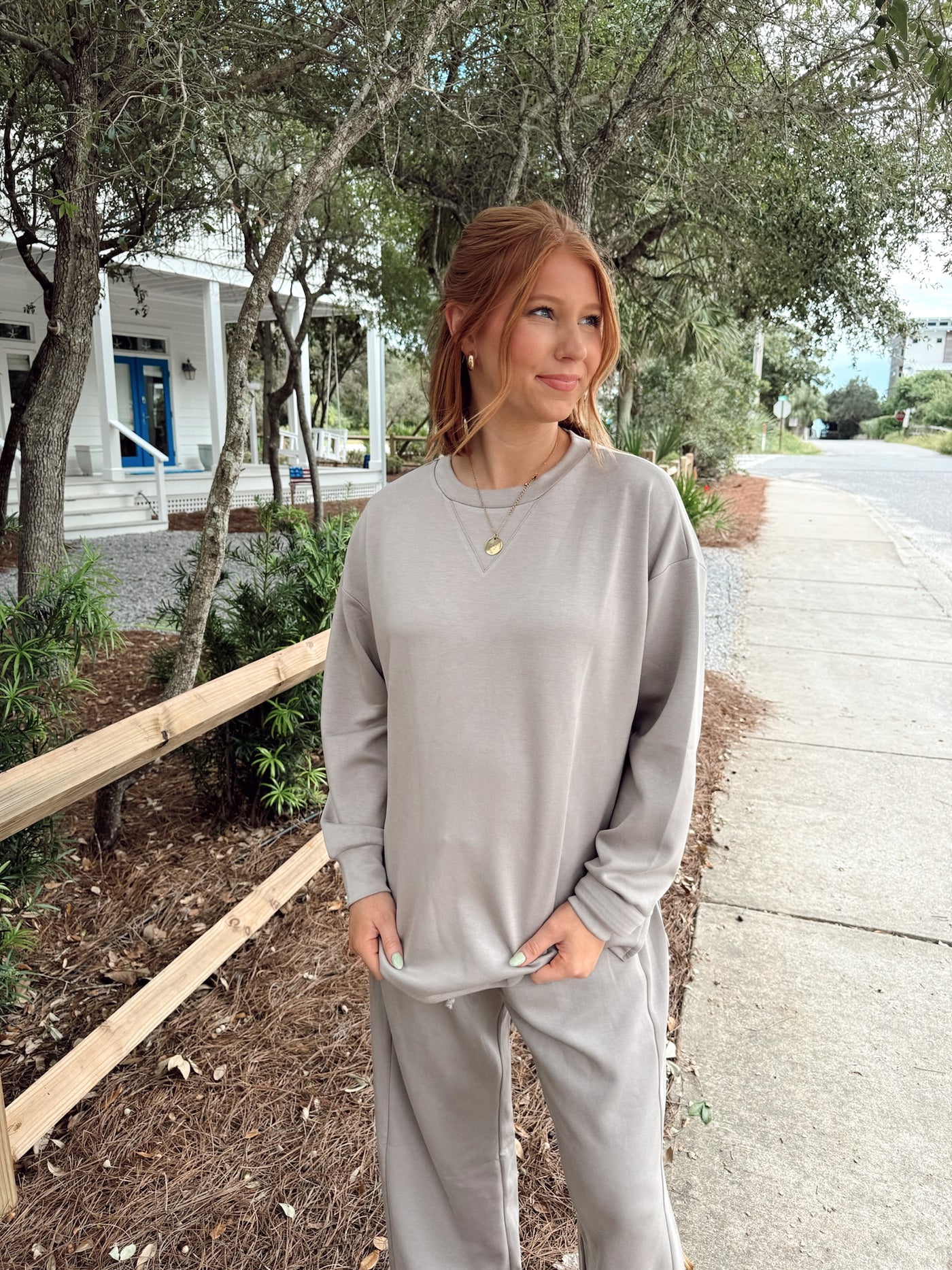 Stone Oversized Side Slit Pullover and Pant Set