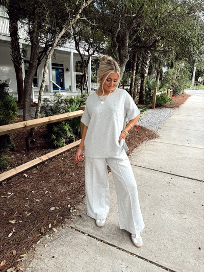 Heather Grey Short Sleeve Top and Wide Leg Pant Set