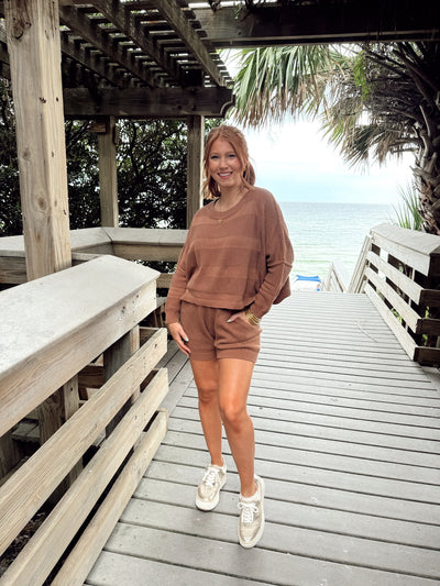 Coconut Long Sleeve Relaxed Knit Top and Short Set