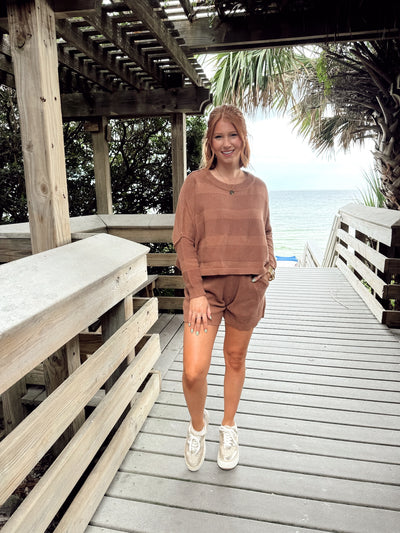 Coconut Long Sleeve Relaxed Knit Top and Short Set