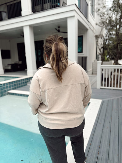 Beige Long Sleeve Half Zip Pullover