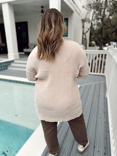 Oatmeal Oversized Solid Knit Cardigan