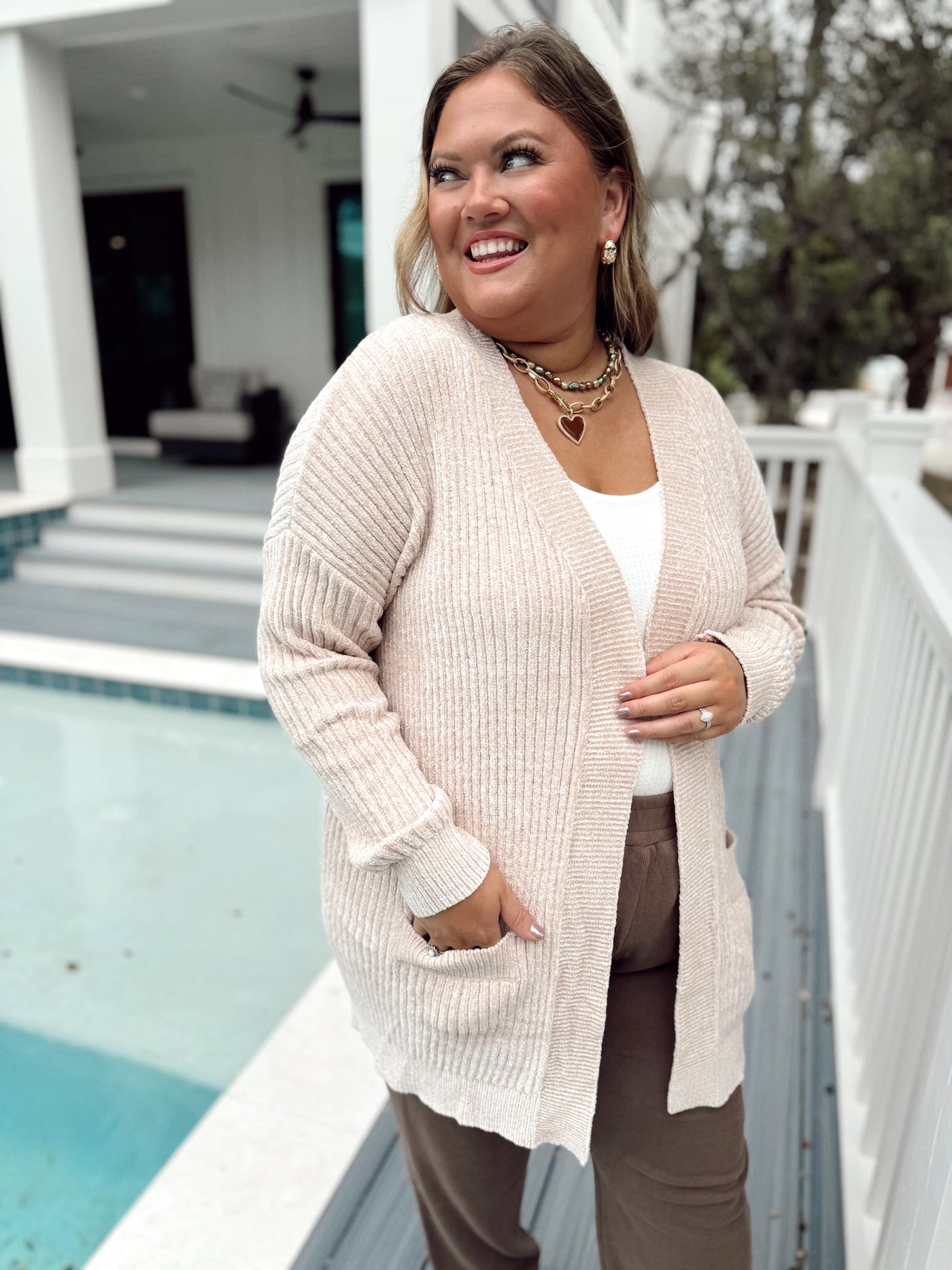 Oatmeal Oversized Solid Knit Cardigan