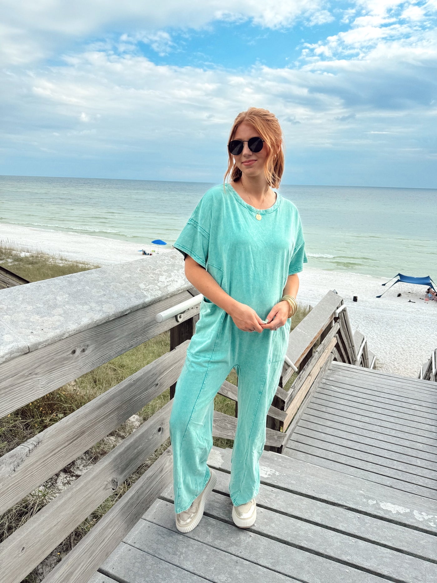 Dark Aqua Mineral Washed Oversized Jumpsuit