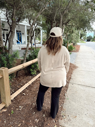 Taupe Crew Neck Long Sleeve Pocket Top