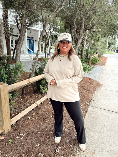 Taupe Crew Neck Long Sleeve Pocket Top